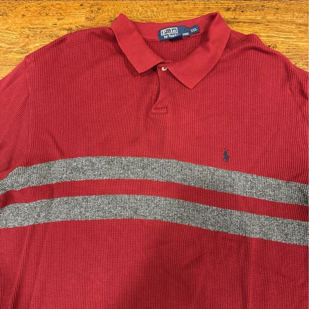Polo Ralph Lauren‎ Red Waffle Knit Thermal Golf Long Sleeve Polo Shirt Men's 2XL